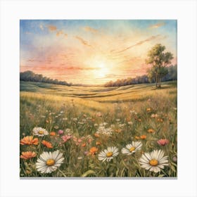 Sunset In The Meadow Canvas Print