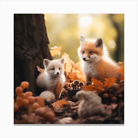 Foxes In Autumn Canvas Print