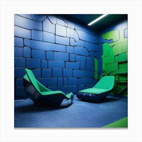 Two Lounge Chairs In A Blue Room Canvas Print