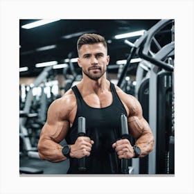 Muscular Man In The Gym Canvas Print