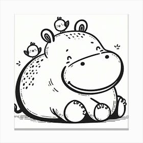 Line Art hippopotamus 2 Canvas Print