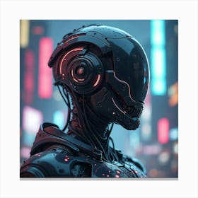 A Futuristic Robot With Intricate Designs In A Neon Cityscape 1 Canvas Print