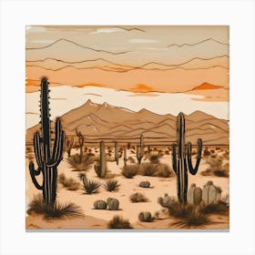 Desert Landscape With Cactus Canvas Print