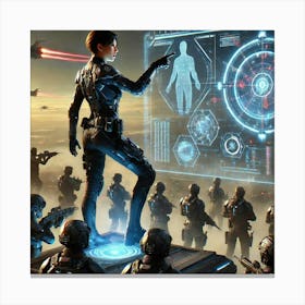 A Dynamic Sci Fi Scene Showcasing Zoya Nightshade Tactical Leadership Canvas Print