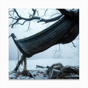 Viking Boat In The Snow Canvas Print