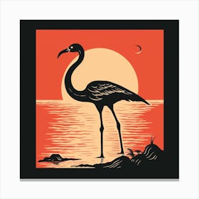 Retro Bird Lithograph Greater Flamingo 2 Canvas Print