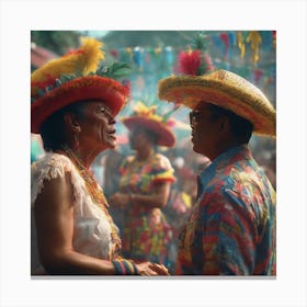 Two People In Colorful Hats Canvas Print