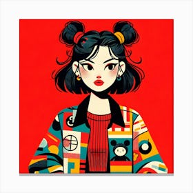 Asian Girl with Double Buns Short Hair Canvas Print