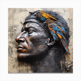 Man With Birds On His Head Canvas Print