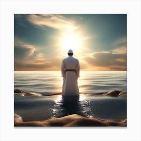 Muslim Man Standing In Water Canvas Print