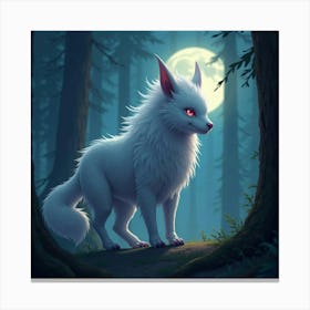 A Mystical Beast With Shimmering, Translucent Fur In A Moonlit Forest 1 Canvas Print