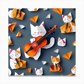 Origami Cats Playing Violin Canvas Print