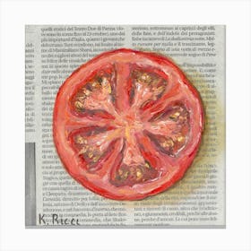 Tomato Half Slice On Newspaper Vegetable Fruit Kitchen Food Rustic Decoration Canvas Print