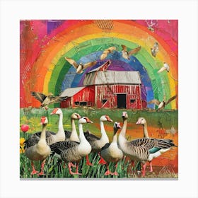 Geese By The Barn Collage Canvas Print