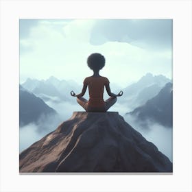 Woman Meditating On Top Of Mountain Canvas Print