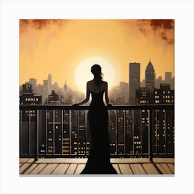 Woman On Balcony in New York  Canvas Print