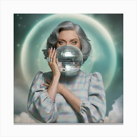 Woman With White Hair Holding A Disco Ball (2) Canvas Print