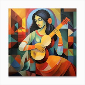 Woman Playing A Guitar, cubism Canvas Print