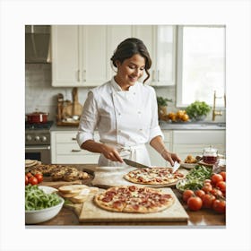 A Candid Glimpse Into A Young Woman Chefs Life At Home As She Gracefully Prepares An Authentic Ita (2) Canvas Print