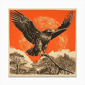 Retro Bird Lithograph Red Tailed Hawk 1 Canvas Print