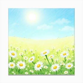 A Watercolor Field Of Daisies Under A Bright Sky Canvas Print