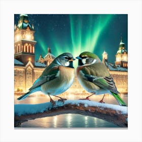 Firefly A Modern Illustration Of 2 Beautiful Sparrows Together In Neutral Colors Of Taupe, Gray, Tan (75) Canvas Print