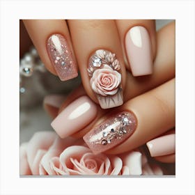 Pink Nails With Roses 1 Canvas Print