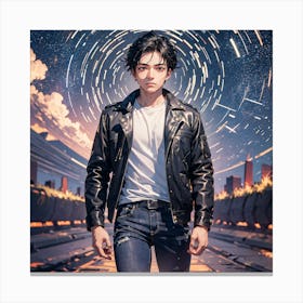 Young Man In A Leather Jacket Canvas Print