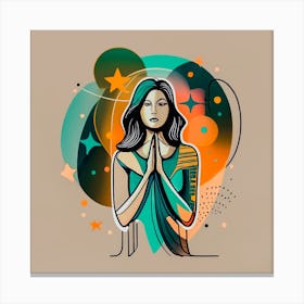 Praying Woman, One Line, Digital Art Canvas Print