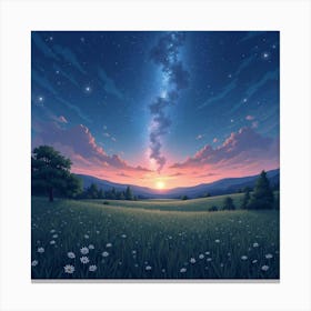 Luminous Watercolor Nightfall Over Serene Meadows 1 Canvas Print