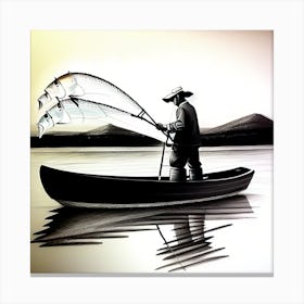 Fishing Man In A Boat Canvas Print