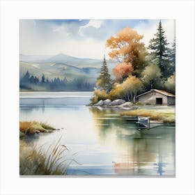 Watercolor Of A Lake 5 Canvas Print