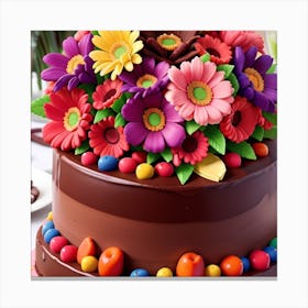 Birthday Cake With Flowers Canvas Print