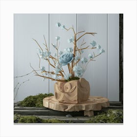 Flower Arrangement In A Wooden Vase Canvas Print