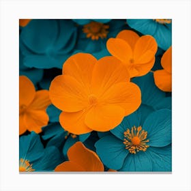 Blue And Orange Flowers Canvas Print