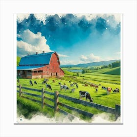 Farm With Cows Canvas Print