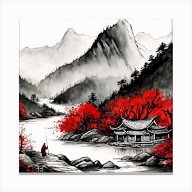 Chinese Landscape Mountains Ink Painting (38) 1 Canvas Print