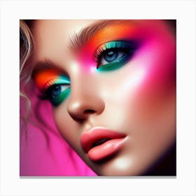 Beautiful Young Woman With Colorful Makeup Canvas Print