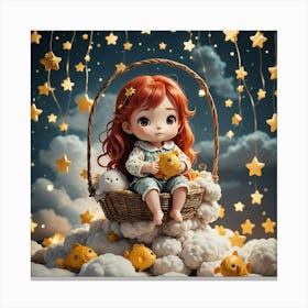 Little Girl In A Basket Canvas Print