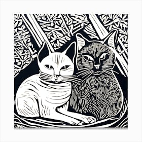 Two Cats Linocut 1 Canvas Print