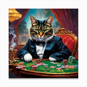 Cat At The Poker Table Canvas Print