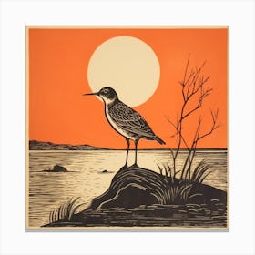 Retro Bird Lithograph Dunlin 3 Canvas Print