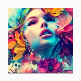 Portrait Of A Woman With Flowers Canvas Print