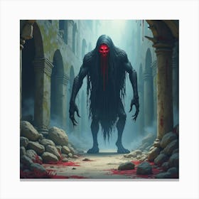 Horror Fiend In A Watercolor Eerie Ruins Of An Old Castle 1 Canvas Print