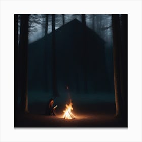 Woman By A Campfire Canvas Print