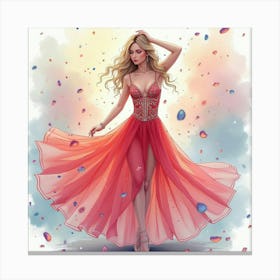 Stylish Dress Watercolor, Surrounded By A Dazzling Carnival 1 Canvas Print