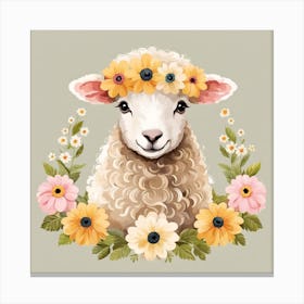 Floral Baby Sheep Nursery Illustration (25) Canvas Print