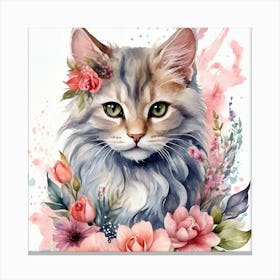 Cat With Flowers Canvas Print