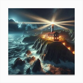 Lighthouse At Night 8 Canvas Print