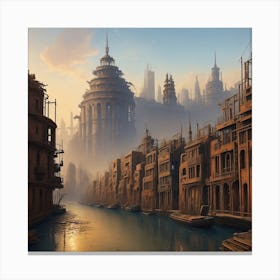 The Rust Riddled City Along The Polluted Canal, Adorned With Crisscrossing Rusted Pipes Canvas Print
